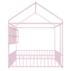 HomeRoots Pink Metal Full House Bed - Whimsical Design with Durable Construction for Teens & Guest Rooms! 592789