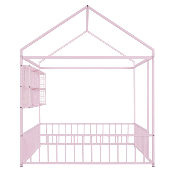HomeRoots Pink Metal Full House Bed - Whimsical Design with Durable Construction for Teens & Guest Rooms! 592789