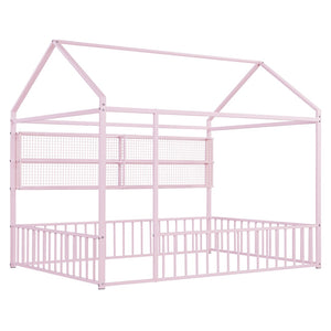 HomeRoots Pink Metal Full House Bed - Whimsical Design with Durable Construction for Teens & Guest Rooms! 592789