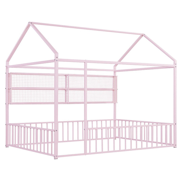 HomeRoots Pink Metal Full House Bed - Whimsical Design with Durable Construction for Teens & Guest Rooms! 592789