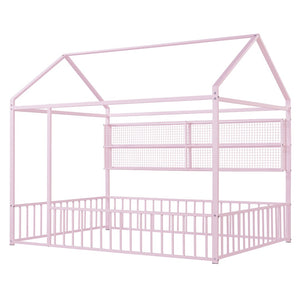 HomeRoots Pink Metal Full House Bed - Whimsical Design with Durable Construction for Teens & Guest Rooms! 592789
