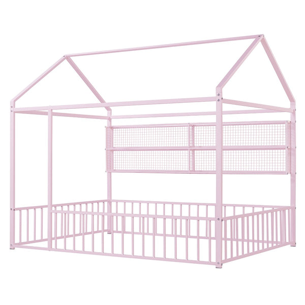 HomeRoots Pink Metal Full House Bed - Whimsical Design with Durable Construction for Teens & Guest Rooms! 592789