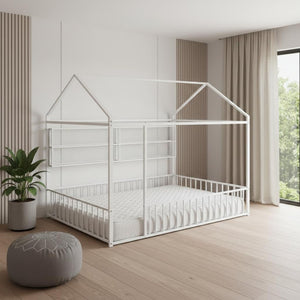 HomeRoots White Metal Full Bed Frame - Modern, Durable, Easy Assembly Design for a Cozy Sleep Space Today! 592790