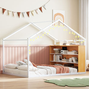HomeRoots White Metal Full House Bed - Elegant Design with Durable Support, Perfect for Modern or Farmhouse Decor 592792