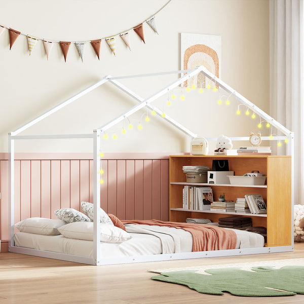 HomeRoots White Metal Full House Bed - Elegant Design with Durable Support, Perfect for Modern or Farmhouse Decor 592792