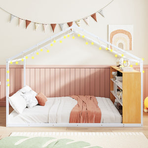 HomeRoots White Metal Full House Bed - Elegant Design with Durable Support, Perfect for Modern or Farmhouse Decor 592792
