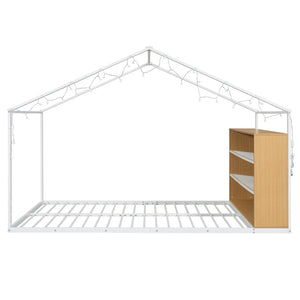 HomeRoots White Metal Full House Bed - Elegant Design with Durable Support, Perfect for Modern or Farmhouse Decor 592792