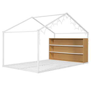 HomeRoots White Metal Full House Bed - Elegant Design with Durable Support, Perfect for Modern or Farmhouse Decor 592792