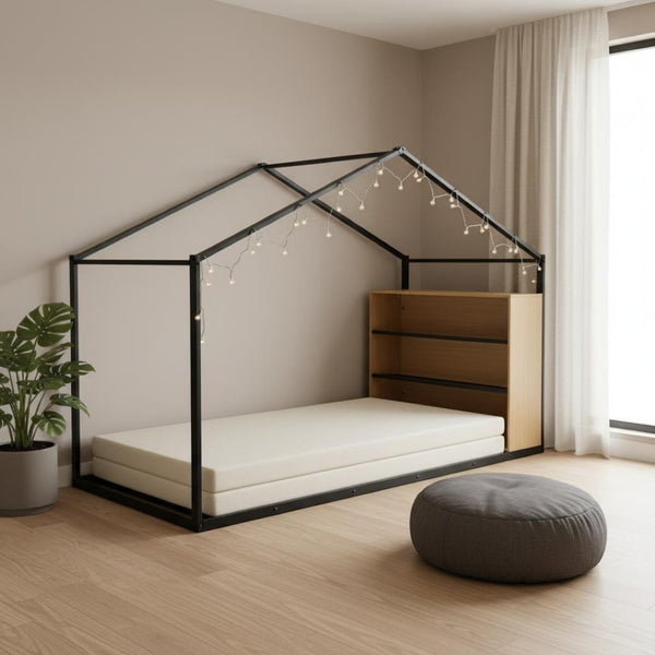 HomeRoots Black Metal Twin House Bed Frame - Modern, Durable Platform Design with Sturdy Support and Style 592793