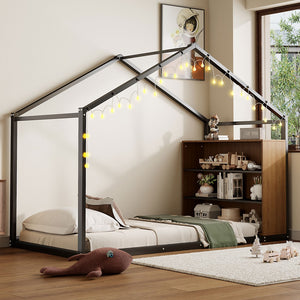 HomeRoots Black Metal Twin House Bed Frame - Modern, Durable Platform Design with Sturdy Support and Style 592793