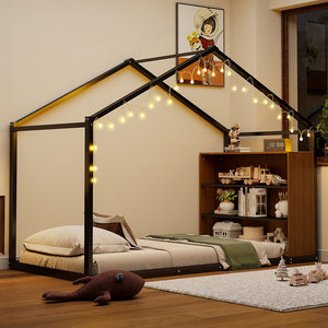 HomeRoots Black Metal Twin House Bed Frame - Modern, Durable Platform Design with Sturdy Support and Style 592793