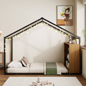 HomeRoots Black Metal Twin House Bed Frame - Modern, Durable Platform Design with Sturdy Support and Style 592793