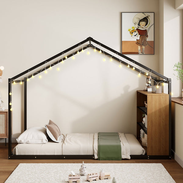 HomeRoots Black Metal Twin House Bed Frame - Modern, Durable Platform Design with Sturdy Support and Style 592793