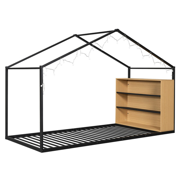 HomeRoots Black Metal Twin House Bed Frame - Modern, Durable Platform Design with Sturdy Support and Style 592793