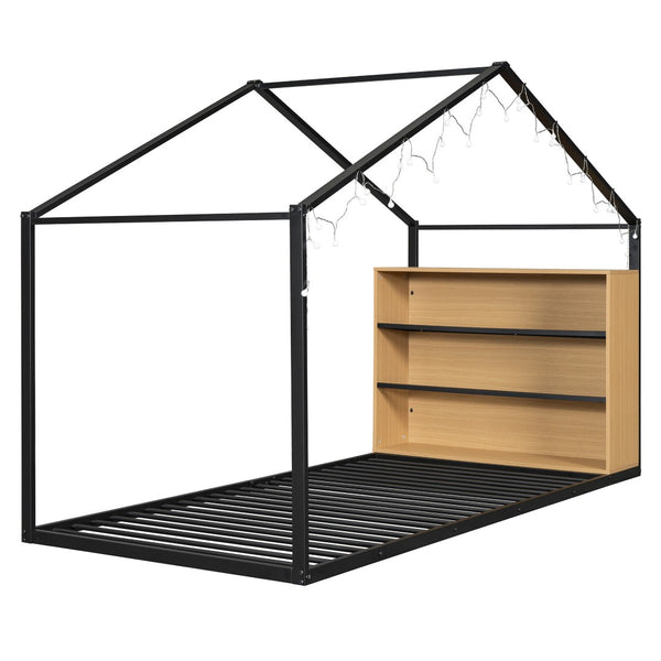 HomeRoots Black Metal Twin House Bed Frame - Modern, Durable Platform Design with Sturdy Support and Style 592793