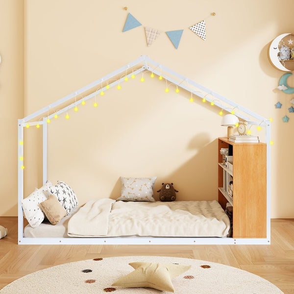 HomeRoots White Metal Twin House Bed – Stylish, Durable Design with Platform Support & Easy Assembly for Kids' Rooms 592794