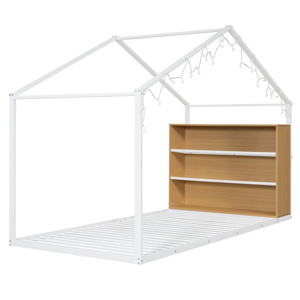 HomeRoots White Metal Twin House Bed – Stylish, Durable Design with Platform Support & Easy Assembly for Kids' Rooms 592794