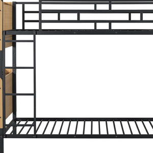 HomeRoots Black Twin Over Twin Bunk Bed with Built-In Storage, Safety Guardrails, and Modern Design for Kids 592795