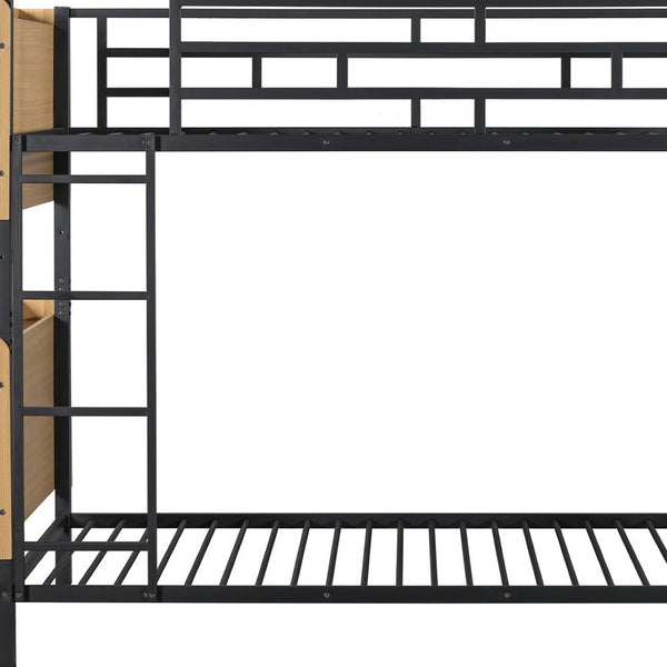 HomeRoots Black Twin Over Twin Bunk Bed with Built-In Storage, Safety Guardrails, and Modern Design for Kids 592795