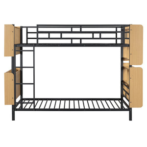 HomeRoots Black Twin Over Twin Bunk Bed with Built-In Storage, Safety Guardrails, and Modern Design for Kids 592795