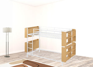 HomeRoots White Twin Over Twin Bunk Bed with Smart Storage, Safety Features & Sturdy Wood-Metal Design 592796