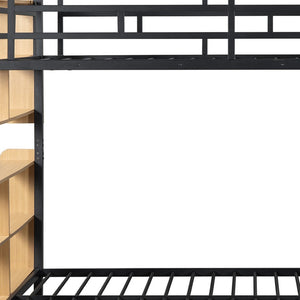 HomeRoots Black Full Over Full Bunk Bed with Durable Wood & Metal Frame, Storage, and Safety Guardrail Features 592797