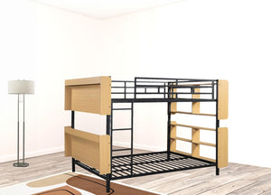 HomeRoots Black Full Over Full Bunk Bed with Durable Wood & Metal Frame, Storage, and Safety Guardrail Features 592797