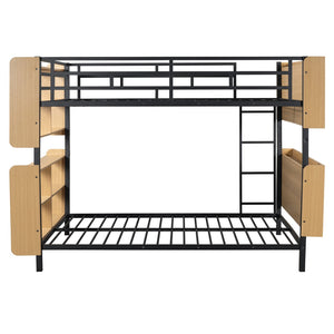 HomeRoots Black Full Over Full Bunk Bed with Durable Wood & Metal Frame, Storage, and Safety Guardrail Features 592797