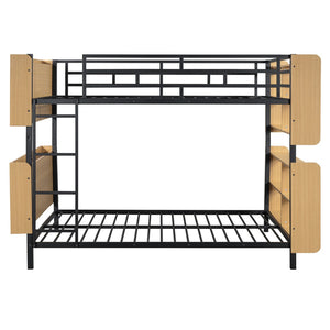 HomeRoots Black Full Over Full Bunk Bed with Durable Wood & Metal Frame, Storage, and Safety Guardrail Features 592797
