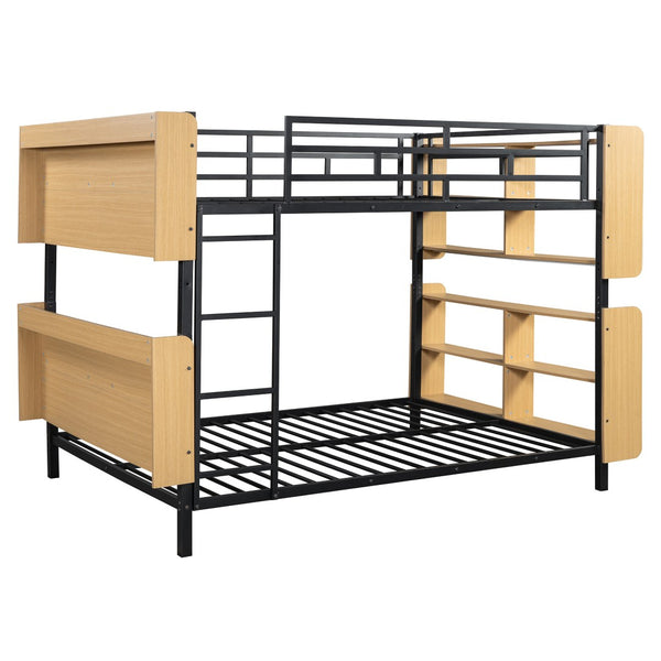 HomeRoots Black Full Over Full Bunk Bed with Durable Wood & Metal Frame, Storage, and Safety Guardrail Features 592797