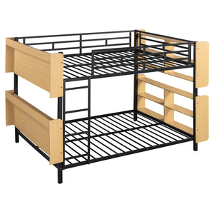 HomeRoots Black Full Over Full Bunk Bed with Durable Wood & Metal Frame, Storage, and Safety Guardrail Features 592797