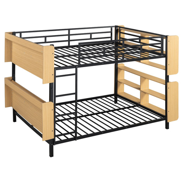 HomeRoots Black Full Over Full Bunk Bed with Durable Wood & Metal Frame, Storage, and Safety Guardrail Features 592797
