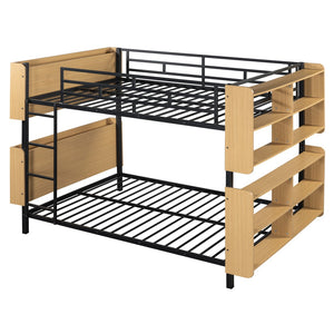 HomeRoots Black Full Over Full Bunk Bed with Durable Wood & Metal Frame, Storage, and Safety Guardrail Features 592797