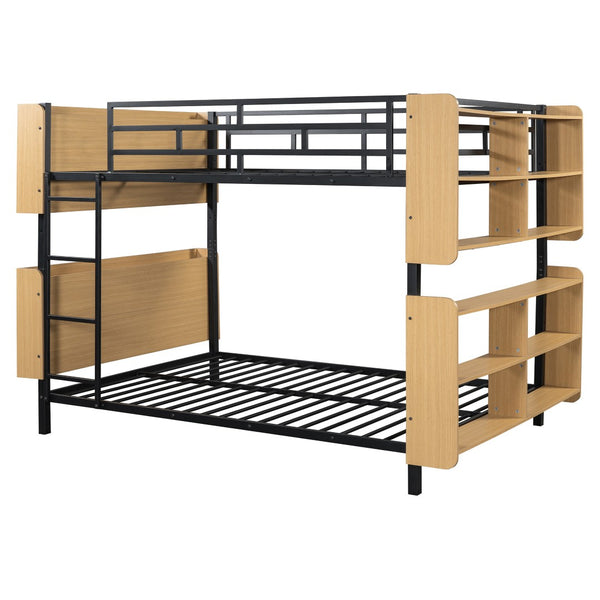 HomeRoots Black Full Over Full Bunk Bed with Durable Wood & Metal Frame, Storage, and Safety Guardrail Features 592797
