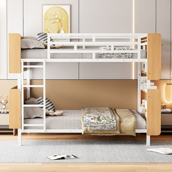HomeRoots White Full Over Full Bunk Bed with Smart Storage & Clean Lines for Stylish Kids' Rooms 592798