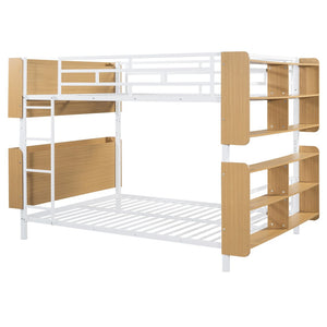 HomeRoots White Full Over Full Bunk Bed with Smart Storage & Clean Lines for Stylish Kids' Rooms 592798