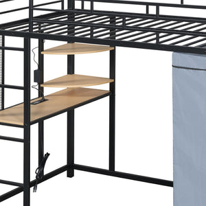 HomeRoots Black Four Poster Twin Loft Bed with Built-In Desk & Storage Shelf - Stylish Space-Saving Design 592799