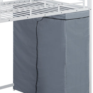 HomeRoots White Four Poster Twin Loft Bed with Integrated Desk, Storage Shelves & USB Charging Port 592800