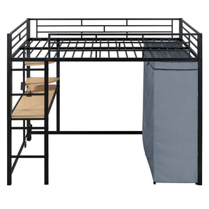 HomeRoots Black Four Poster Loft Bed with Integrated Desk & Shelves - Space-Saving Solution for Small Rooms 592801