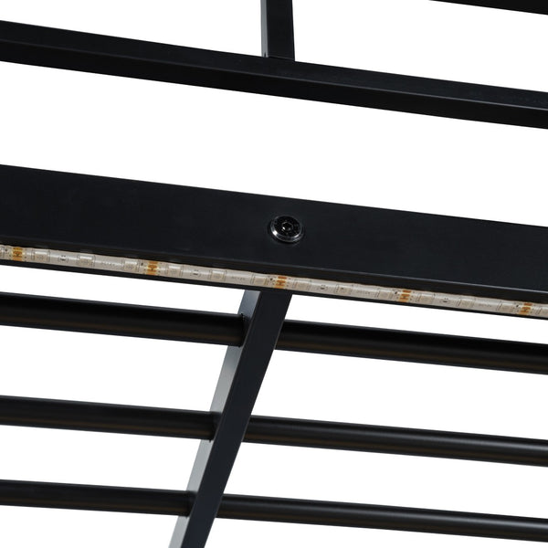 HomeRoots Black Four Poster Loft Bed with Integrated Desk & Shelves - Space-Saving Solution for Small Rooms 592801