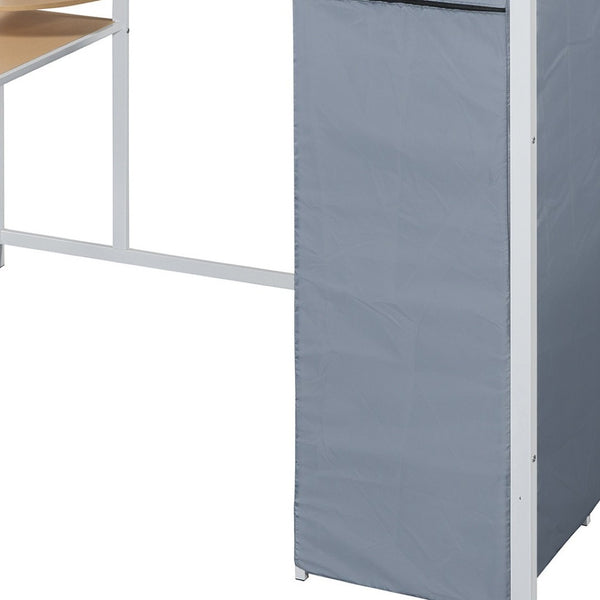 HomeRoots White Four Poster Full Loft Bed with Desk and Shelves - Stylish Space-Saving Design for Any Room 592802