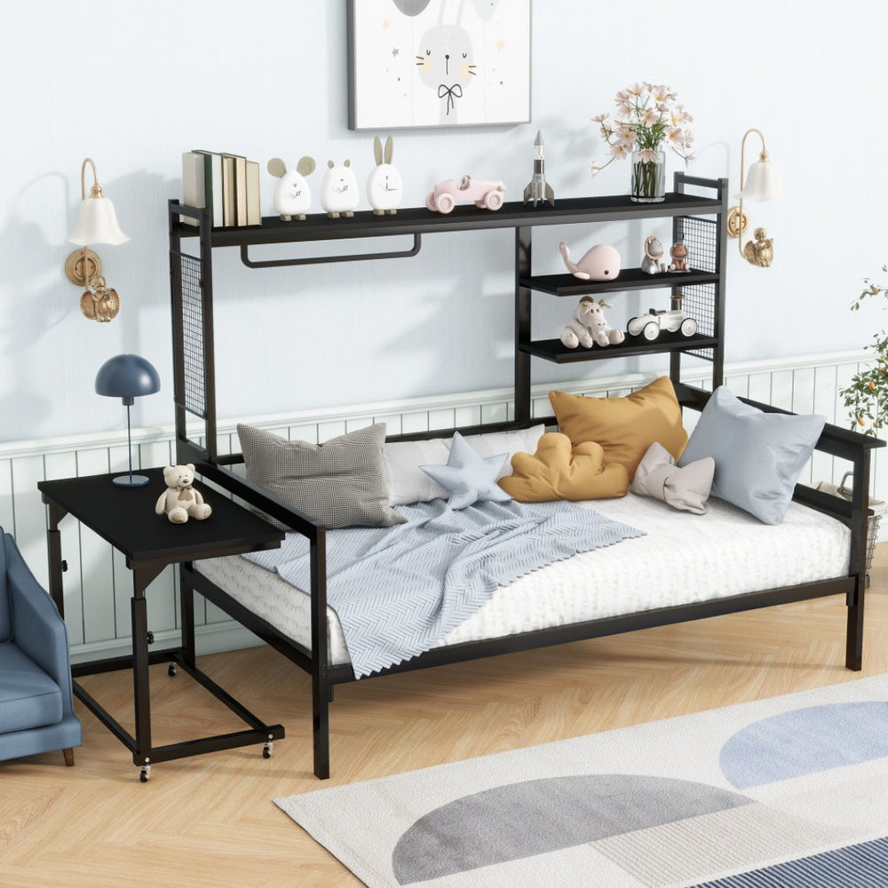 HomeRoots Black Metal Twin Daybed - Stylish Versatile Seating & Sleeping Solution for Modern Spaces & Guests 592803