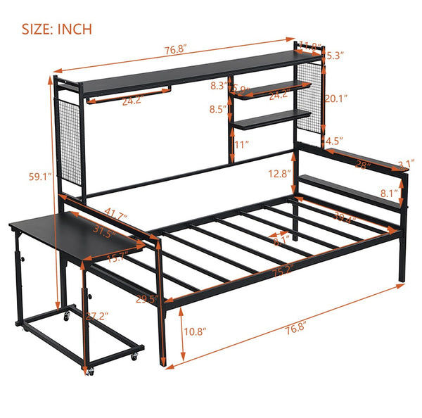 HomeRoots Black Metal Twin Daybed - Stylish Versatile Seating & Sleeping Solution for Modern Spaces & Guests 592803