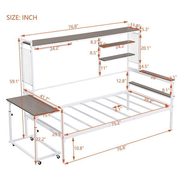 HomeRoots White Metal Twin Day Bed - Stylish Convertible Sofa & Sleep Solution for Small Spaces, Durable & Chic! 592804