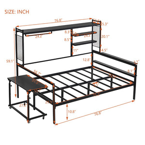 HomeRoots Black Metal Full Day Bed - Stylish, Durable Frame for Versatile Seating & Sleeping in Any Space 592805