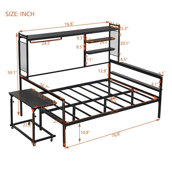 HomeRoots Black Metal Full Day Bed - Stylish, Durable Frame for Versatile Seating & Sleeping in Any Space 592805