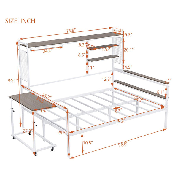 HomeRoots White Metal Full Day Bed - Elegant Multi-Functional Seating & Sleeping Solution for Compact Spaces 592806