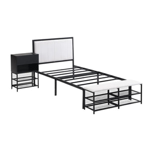 HomeRoots Black Upholstered Twin Bed Frame with Stylish Metal & Tufted Design for Modern Bedroom Comfort 592807