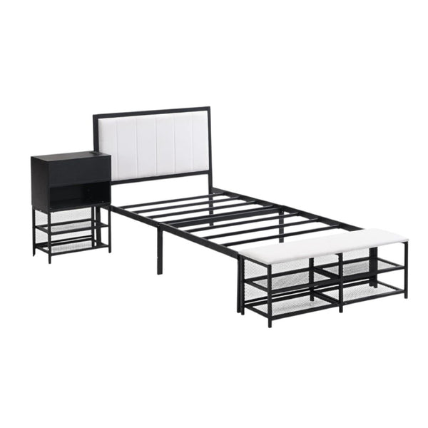 HomeRoots Black Upholstered Twin Bed Frame with Stylish Metal & Tufted Design for Modern Bedroom Comfort 592807