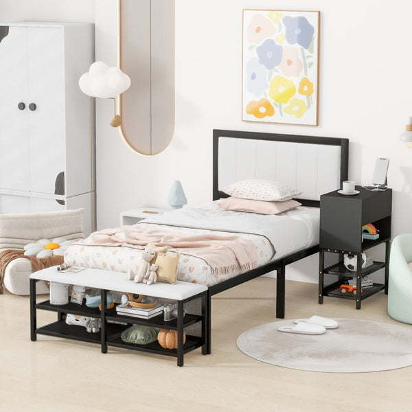 HomeRoots Black Upholstered Twin Bed Frame with Stylish Metal & Tufted Design for Modern Bedroom Comfort 592807